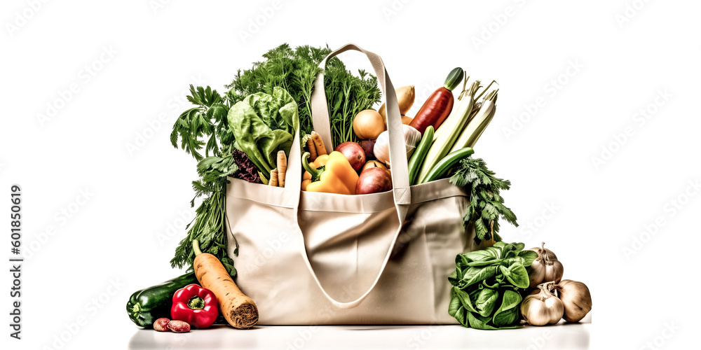 Poster the image of a grocery bag on a minimal white background provided for cleaning was generated by ai. 