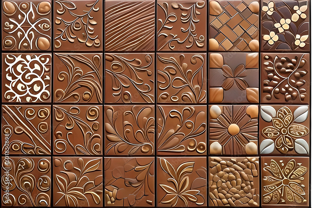 Poster chocolate bar mosaic pattern, a pattern based on the intricate and mesmerizing patterns found in cho