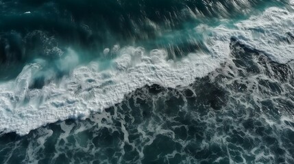 Fototapeta na wymiar Aerial view to waves in ocean Splashing Waves. Blue clean wavy sea water. Generative AI