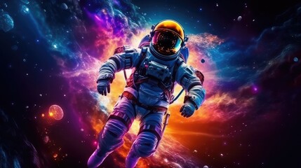 Astronaut Wearing Suites on a scientific mission on sapce and bright light reflecting on the helmet glass and the world and some cosmic events in the background,  