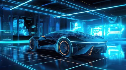 Electric Car production, automobile industry operations, modern car workshop, future car development process, concept car models and illustrations, Supercar manufacturing facility,