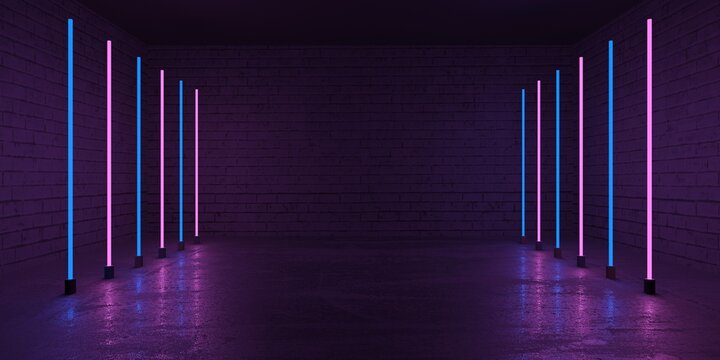 Neon and neon beams in the dark room © VERSUSstudio