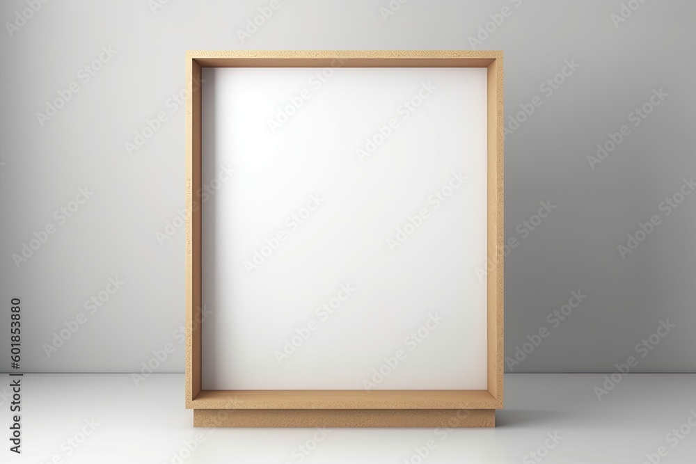 Aufkleber an empty wooden frame on a white background generative ai