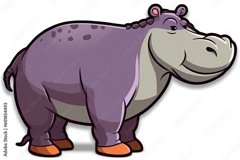 Aufkleber friendly hippopotamus standing in front of a blank white background generative ai