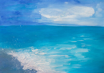 Abstract blue background of sea and sky paint. Marine sketch.