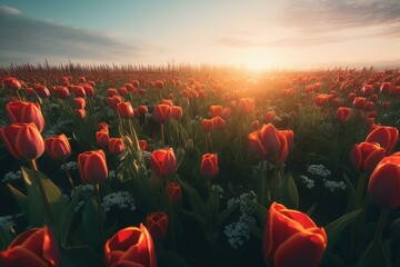 Bursting tulip field. Generative AI