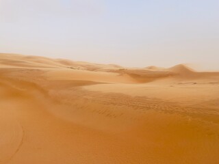 sand dunes in the desert during a desert storm, Oman 