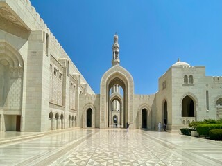 Panoramic view of the Sultan Qaboos grand mosque in Muscat capital of Oman 