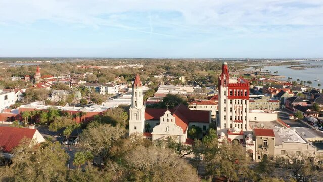 Aerial view of St. Augustine, Florida. Founded in 1565, it is the oldest continuously inhabited European-established settlement in what is now the contiguous United States.