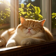 Serene Rest: Exotic Shorthair Cat in Sunlit Spot