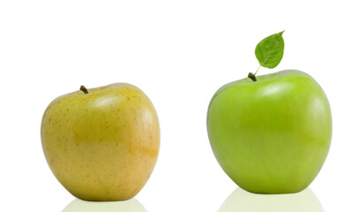 Fresh new and old apple on white background - nice advertising concept