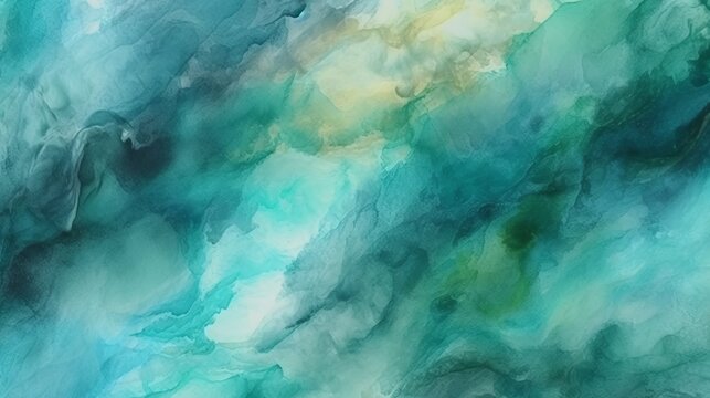Abstract Watercolor Teal and Green Background. Generative AI