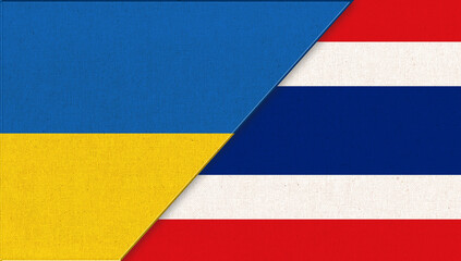 Flag of Ukraine and Thailand. Ukrainian and Thai flags on fabric texture