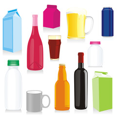vector illustration of different isolated drink containers