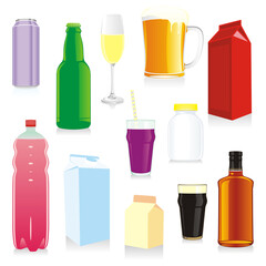 vector illustration of different isolated drink containers