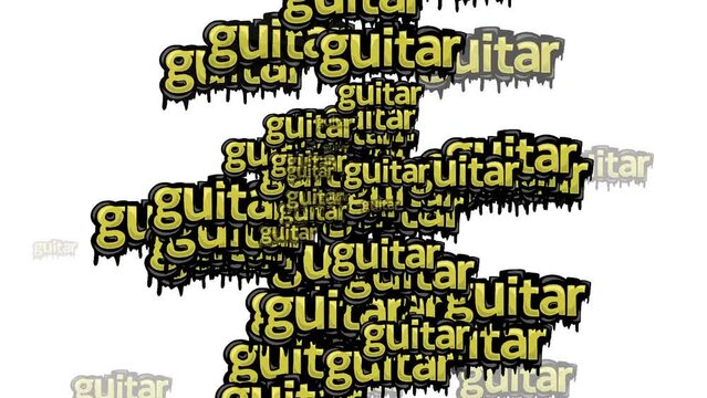 animated video scattered with the words GUITAR on a white background