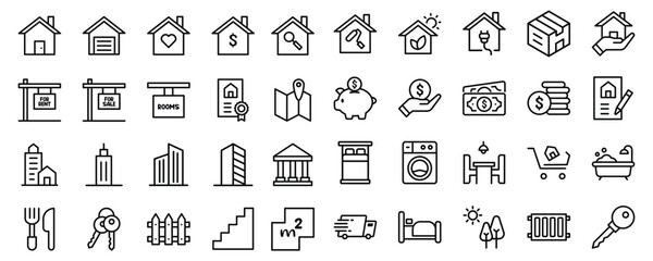 Set of Real Estate Thin Line Icons - EDITABLE STROKE - EPS Vector