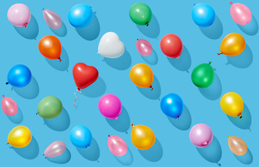 Various balloons on blue pastel background