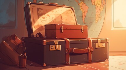 Travel concept with suitcases vintage poster