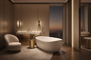 Naklejka na ściany i meble Luxurious Bathroom Featuring a Bathtub and a Comfortable Chair Generative AI