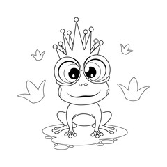 Coloring page. Funny frog princess with crown