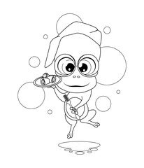Coloring page. Cute cartoon frog chef with a dish