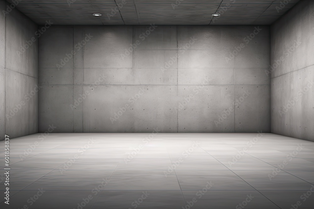 Aufkleber an empty room with concrete walls and floo generative ai