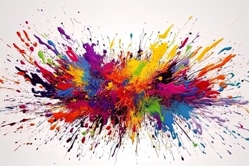 Colorful ink paint explosion on white background.