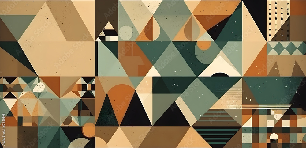 Fototapete Simple contemporary retro color trendy texture background abstract colorful geometric shape wallpaper and backdrop. Artistic digital art element design material. Generative AI technology.