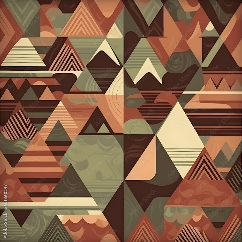 Fototapete Abstract contemporary mosaic retro color trendy colorful texture geometric shape and pattern. Artistic digital art element design material. Generative AI technology.