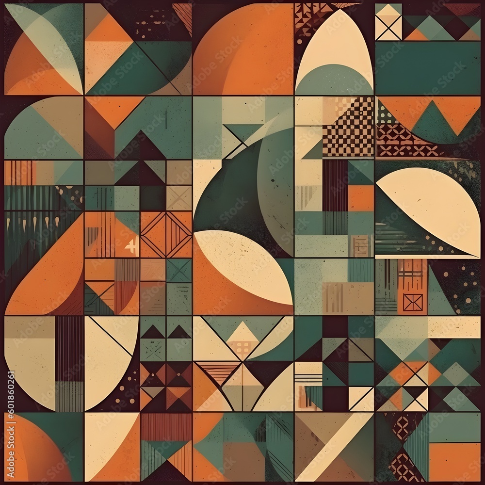 Fototapete Abstract contemporary mosaic retro color trendy colorful texture geometric shape and pattern. Artistic digital art element design material. Generative AI technology.