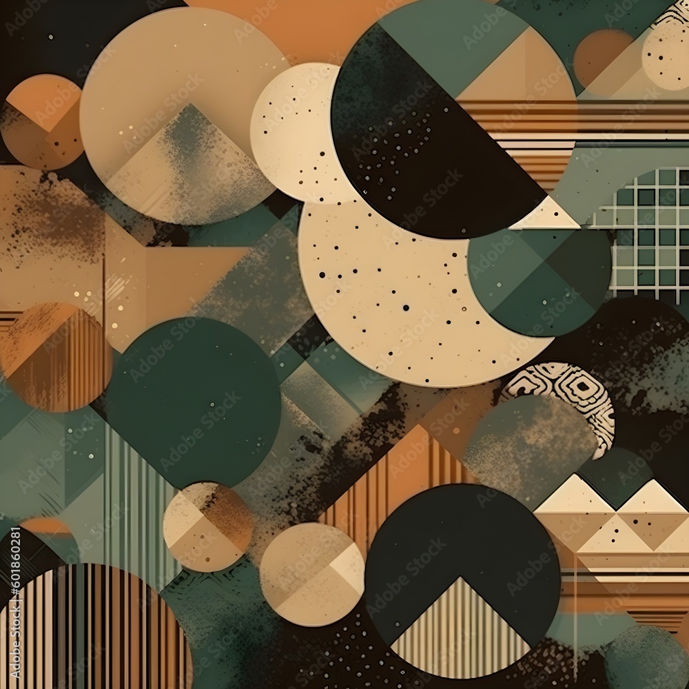 Fototapete Abstract contemporary mosaic retro color trendy colorful texture geometric shape and pattern. Artistic digital art element design material. Generative AI technology.