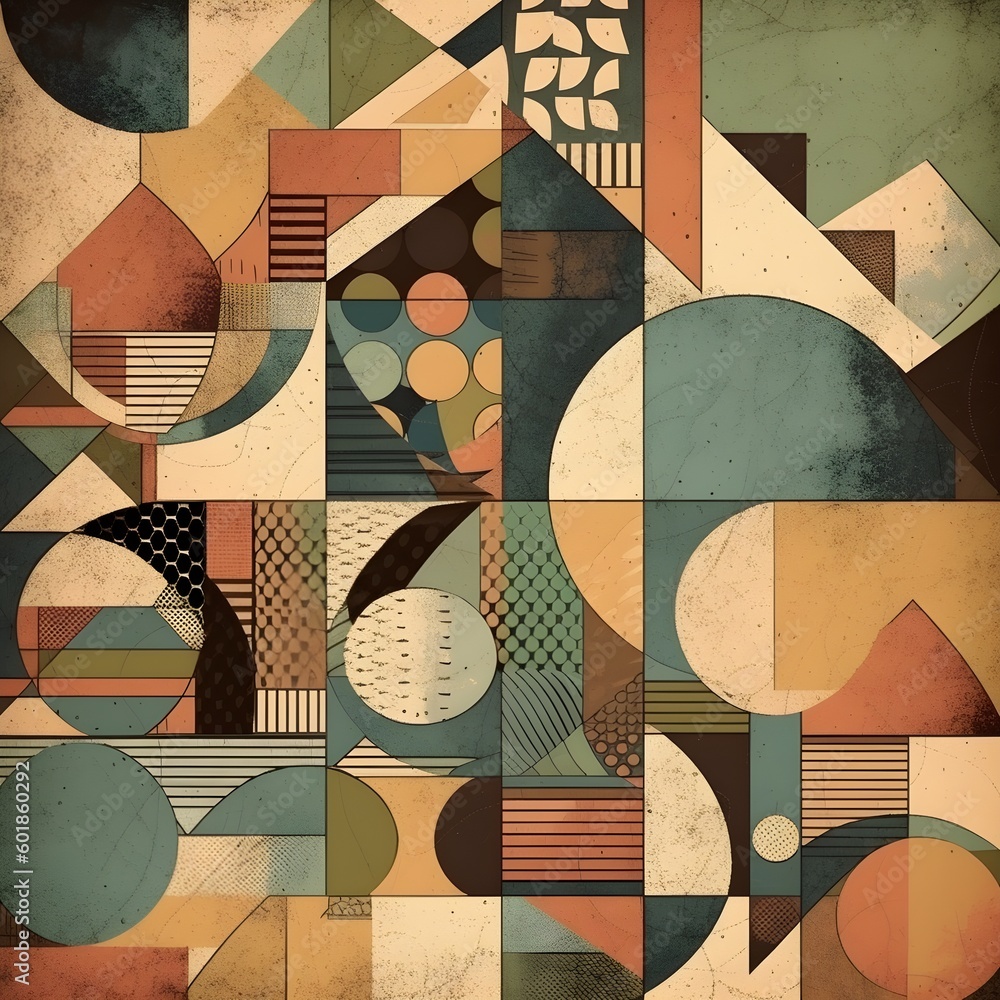 Fototapete Abstract contemporary mosaic retro color trendy colorful texture geometric shape and pattern. Artistic digital art element design material. Generative AI technology.