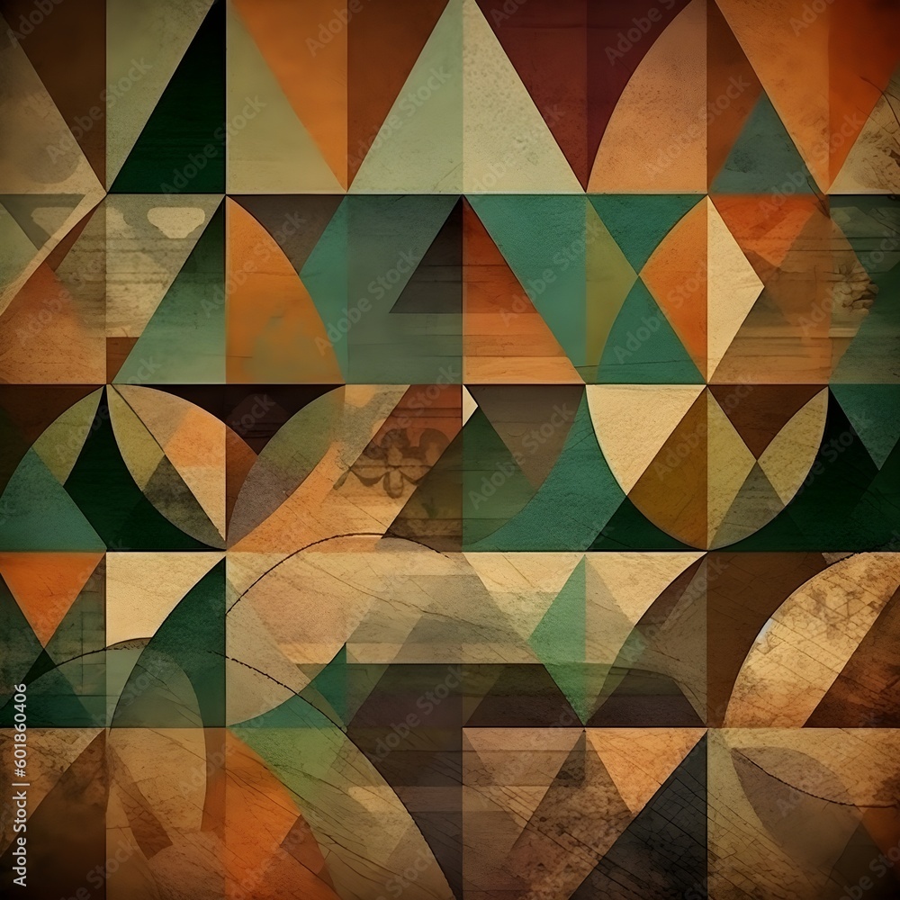 Fototapete Abstract contemporary mosaic retro color trendy colorful texture geometric shape and pattern. Artistic digital art element design material. Generative AI technology.