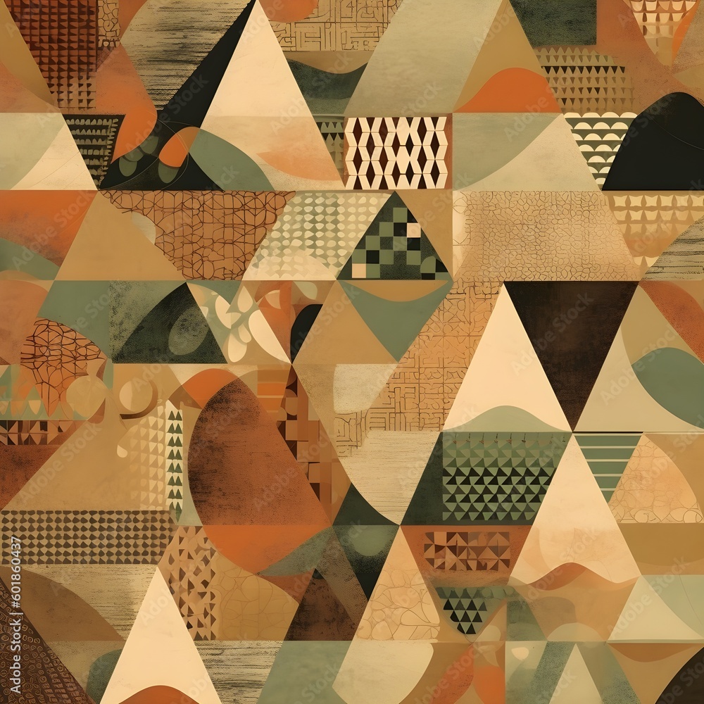 Fototapete Abstract contemporary mosaic retro color trendy colorful texture geometric shape and pattern. Artistic digital art element design material. Generative AI technology.