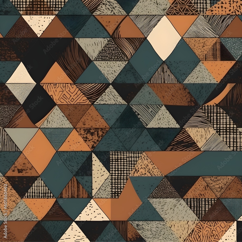 Fototapete Abstract contemporary mosaic retro color trendy colorful texture geometric shape and pattern. Artistic digital art element design material. Generative AI technology.