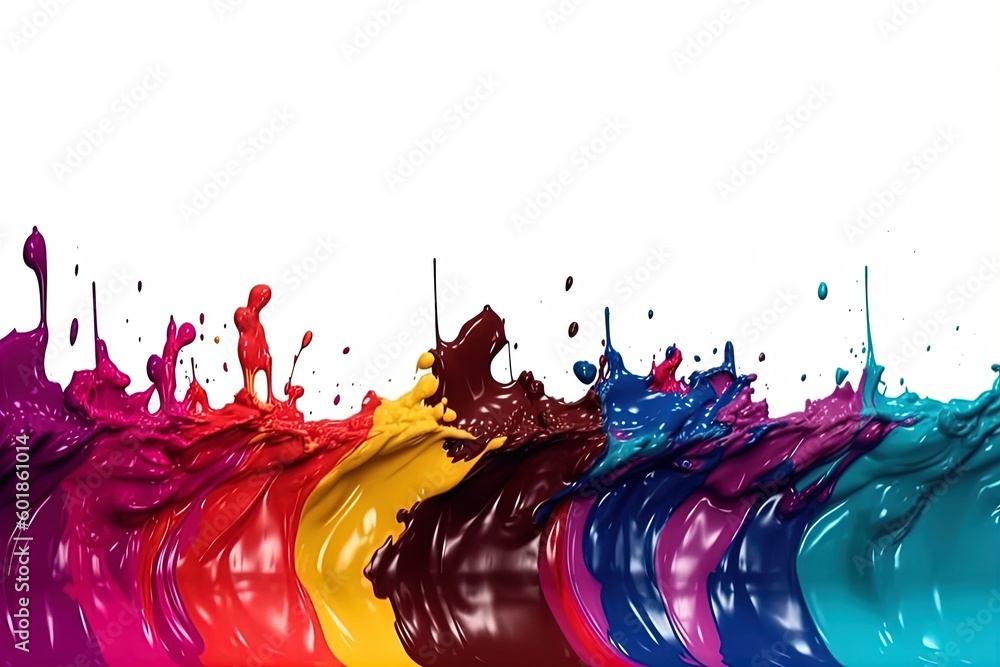 Wall mural colorful liquid paint ink curved motion flow on isolated white background. vivid color fluid dynamic