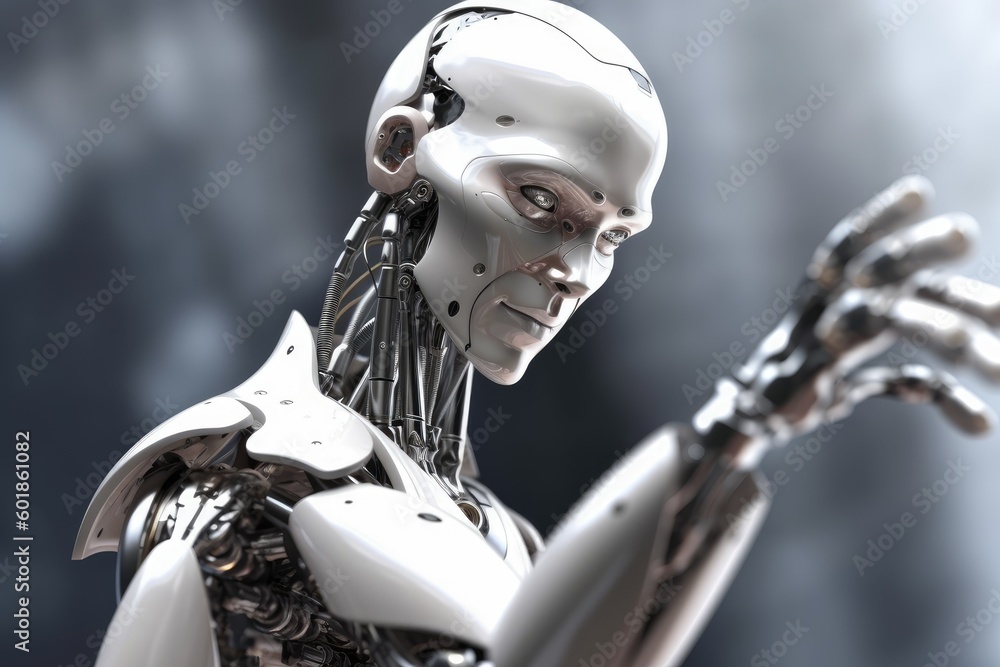 Poster robot offering its hand for a handshake generative ai
