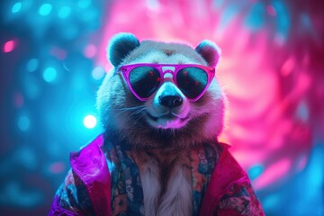 Fototapeta premium Panda in pink sunglasses, Generative AI