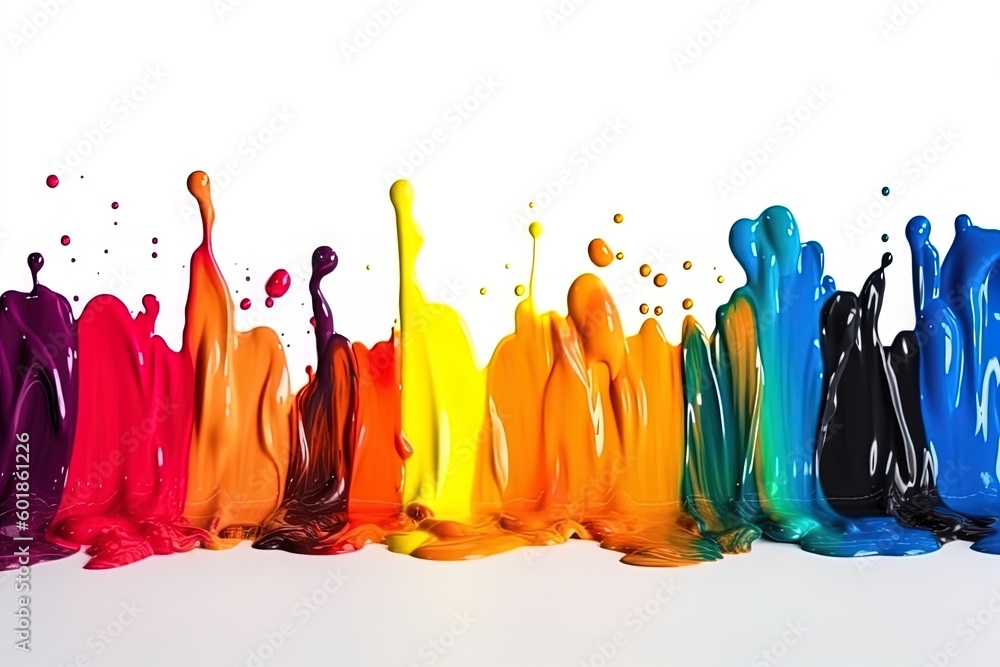 Wall mural colorful liquid paint ink curved motion flow on isolated white background. vivid color fluid dynamic