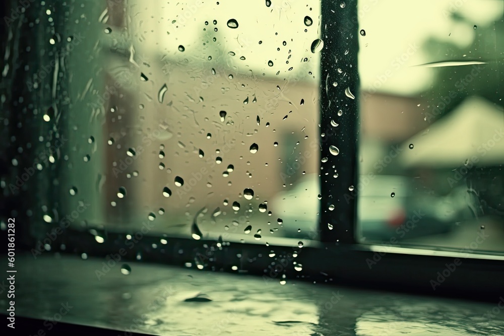 Poster raindrops on a windowpane generative ai