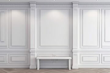 Minimalist White Room with a Central Bench Generative AI