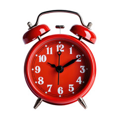 Red alarm clock isolated on white, transparent background, PNG, ai