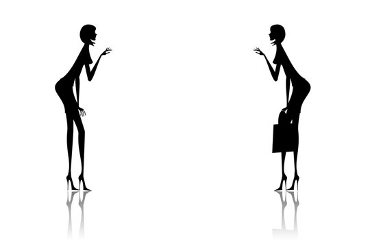 Illustration of silhouettes of two girls helping each other