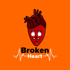 Broken heart mascot sybol illustration