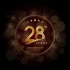 Fototapeta na wymiar 28th anniversary logo with gold double line style decorated with glitter and confetti Vector EPS 10