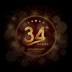 34th anniversary logo with gold double line style decorated with glitter and confetti Vector EPS 10