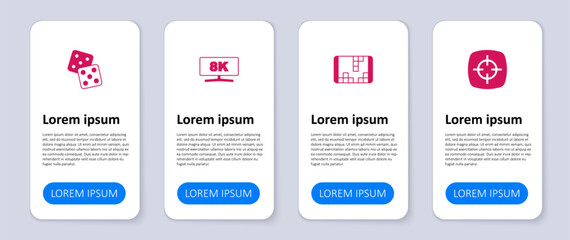 Set Target sport, Portable video game console, Computer monitor and Game dice. Business infographic template. Vector