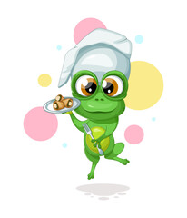 Cute cartoon frog chef with a dish