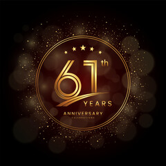 61th anniversary logo with gold double line style decorated with glitter and confetti Vector EPS 10